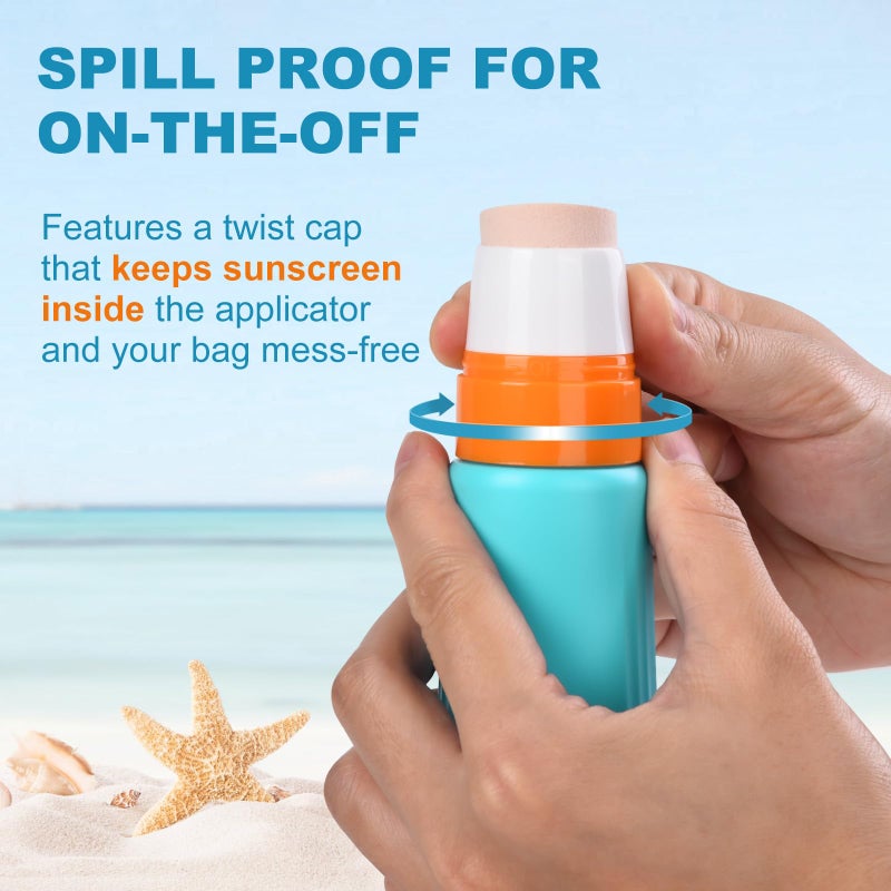 MONVIE Sunscreen Applicator  Refillable and Spill Proof Kids Sunscreen Lotion Applicator with Soft Foam Sponge For Kids  Adults & Families  Summer and Vacation Essentials 2Pcs Blue - Image 2